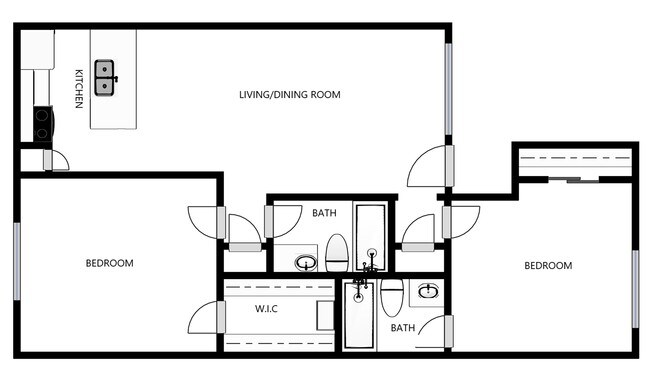 Brix2 Side 2 Bedroom 2 Bathroom 842 Square Feet 105-2 floor plan